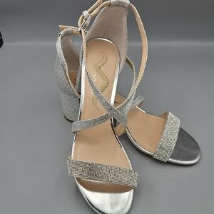 Nina Silver Strappy Heels Size 8